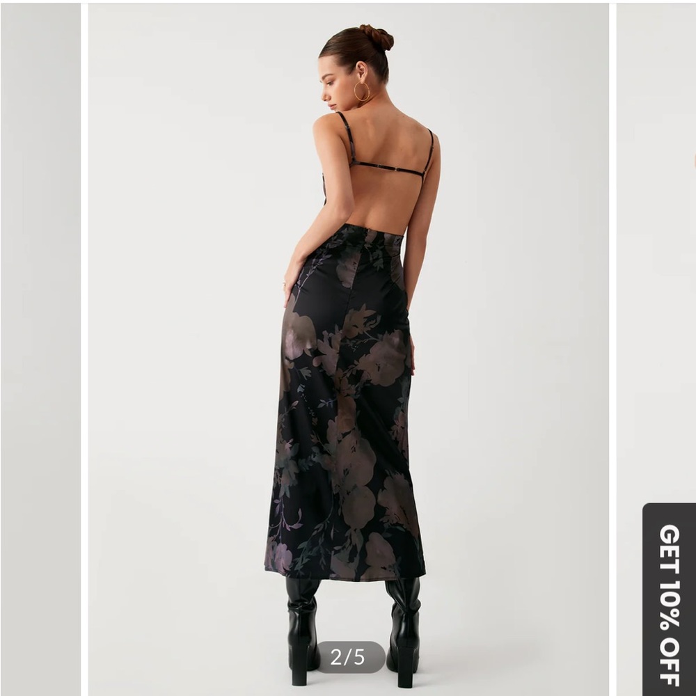 Floral satin open back long dress